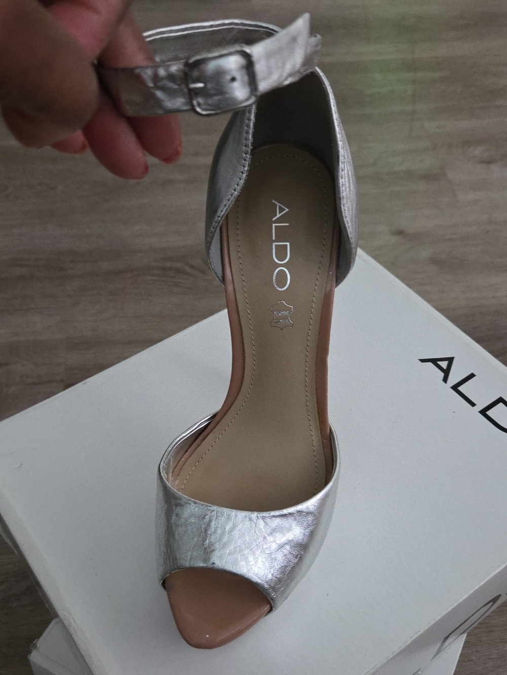 ALDO Silver Open-Toe Ankle Strap Heels